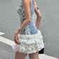 Playful Spaghetti Straps Homecoming Dress Silver Sequins Ruffles A-Line Birthday Dress D0378