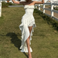Mini robe de soirée en satin, sans bretelles, sans manches, ligne a, simple, C899