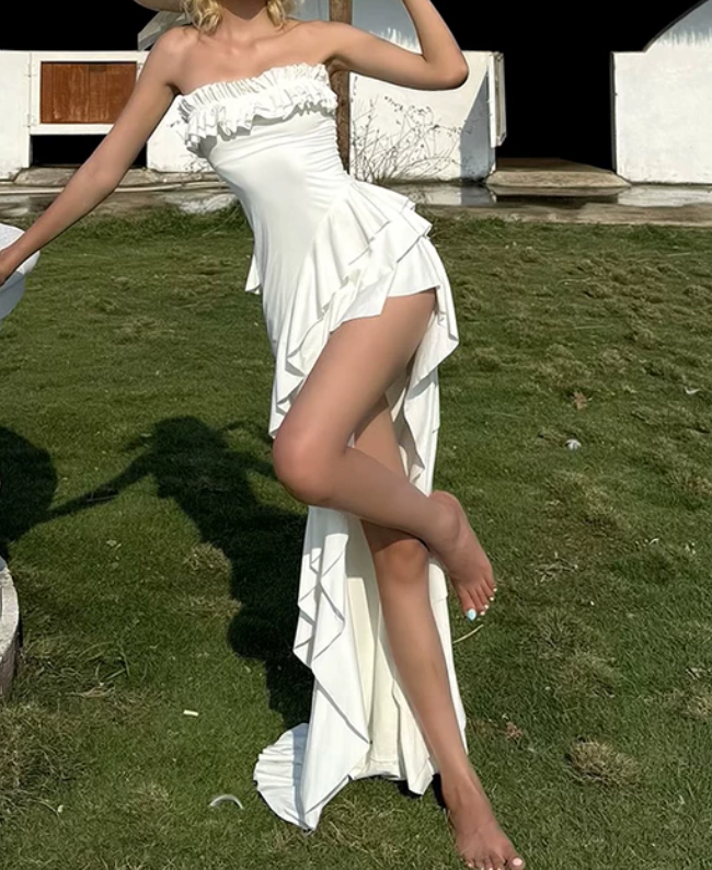 Mini robe de soirée en satin, sans bretelles, sans manches, ligne a, simple, C899
