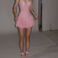 Sweet Spaghetti Straps Homecoming Dress Pink Lace A-Line Birthday Dress D0380