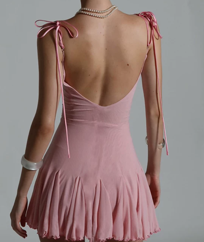 Sweet Spaghetti Straps Homecoming Dress Pink Lace A-Line Birthday Dress D0380