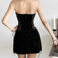 Mini robe de soirée en satin, sans bretelles, sans manches, ligne a, simple, C899