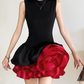 Lovely Sleeveless A-Line Mini Dress Black & Red Party Outfit Floral Short Dress D0383