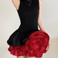 Lovely Sleeveless A-Line Mini Dress Black & Red Party Outfit Floral Short Dress D0383
