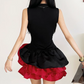 Lovely Sleeveless A-Line Mini Dress Black & Red Party Outfit Floral Short Dress D0383