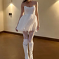 Mini robe de soirée en satin, sans bretelles, sans manches, ligne a, simple, C899