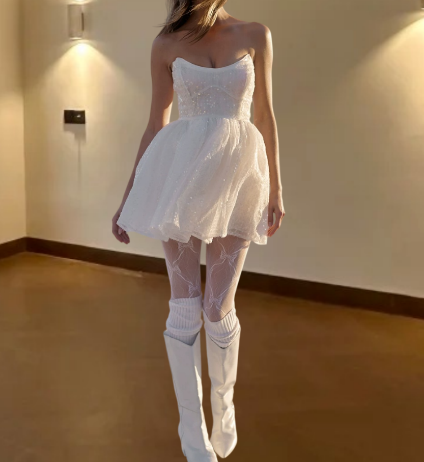 Mini robe de soirée en satin, sans bretelles, sans manches, ligne a, simple, C899