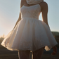 Mini robe de soirée en satin, sans bretelles, sans manches, ligne a, simple, C899