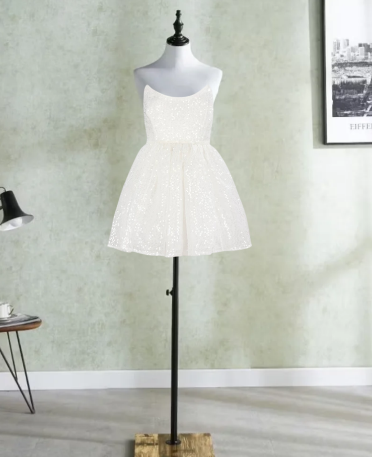 Mini robe de soirée en satin, sans bretelles, sans manches, ligne a, simple, C899