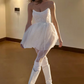 Mini robe de soirée en satin, sans bretelles, sans manches, ligne a, simple, C899