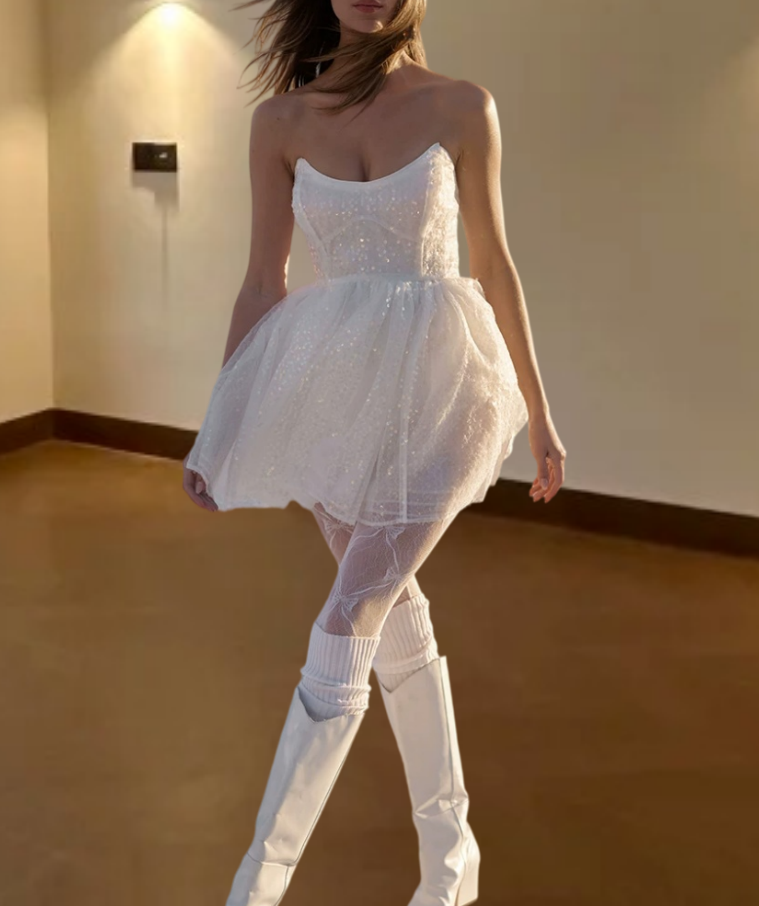 Mini robe de soirée en satin, sans bretelles, sans manches, ligne a, simple, C899