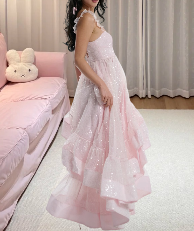 Robe de bal de princesse bustier à volants en satin long, robe de soirée C8117