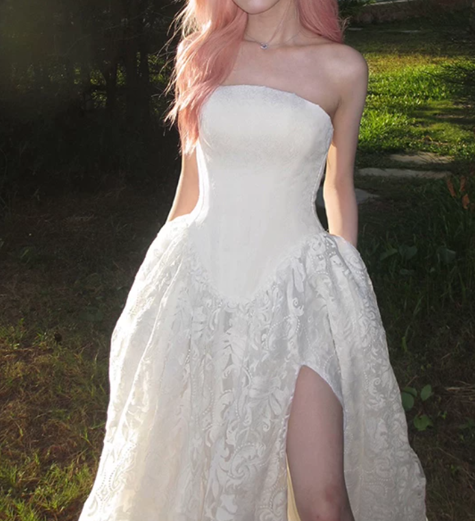 Robe de bal de princesse bustier à volants en satin long, robe de soirée C8117