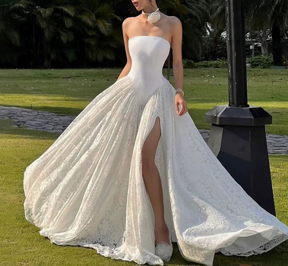 Robe de bal de princesse bustier à volants en satin long, robe de soirée C8117