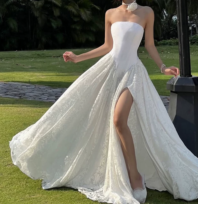 Robe de bal de princesse bustier à volants en satin long, robe de soirée C8117