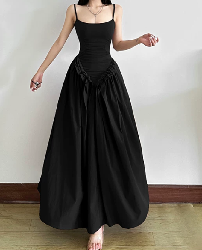Robe de bal de princesse bustier à volants en satin long, robe de soirée C8117
