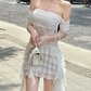 Mini robe de soirée en satin, sans bretelles, sans manches, ligne a, simple, C899