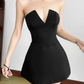 Playful Strapless Mini Dress Black Party Outfit A-Line Short Dress D0396
