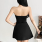 Playful Strapless Mini Dress Black Party Outfit A-Line Short Dress D0396