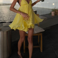 Flowy Spaghetti Straps Homecoming Dress Yellow A-Line Birthday Dress D0397