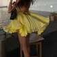 Flowy Spaghetti Straps Homecoming Dress Yellow A-Line Birthday Dress D0397