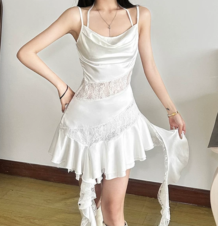 Elegant Spaghetti Straps Homecoming Dress Ruffles Lace A-Line Birthday Dress D0398