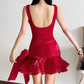 Sexy Jewel Neck Mini Dress Ruffles Party Outfit Bow A-Line Short Dress D0400
