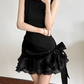 Sexy Jewel Neck Mini Dress Ruffles Party Outfit Bow A-Line Short Dress D0400
