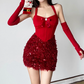 Mini robe de soirée en satin, sans bretelles, sans manches, ligne a, simple, C899