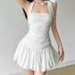 Glam Halter Neck Homecoming Dress White Cutouts A-Line Birthday Dress D0405