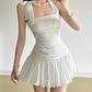 Glam Halter Neck Homecoming Dress White Cutouts A-Line Birthday Dress D0405
