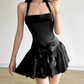 Mini robe de soirée en satin, sans bretelles, sans manches, ligne a, simple, C899