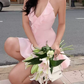 Adorable Halter Neck Homecoming Dress Pink Ruffles A-Line Birthday Dress D0408