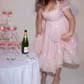 Dreamy Square Neck Prom Dress Pink Sequins A-Line Evening Dress D0410