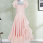 Dreamy Square Neck Prom Dress Pink Sequins A-Line Evening Dress D0410