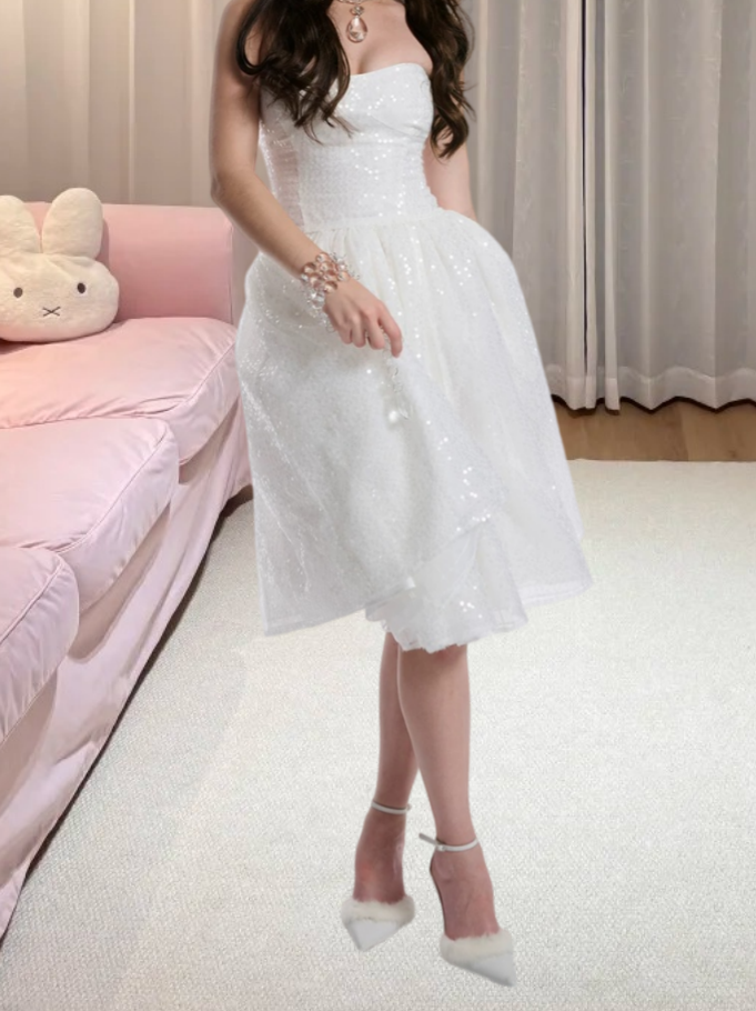 Mini robe de soirée en satin, sans bretelles, sans manches, ligne a, simple, C899