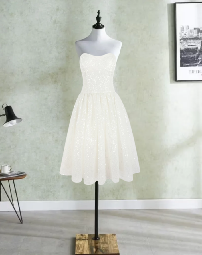 Mini robe de soirée en satin, sans bretelles, sans manches, ligne a, simple, C899