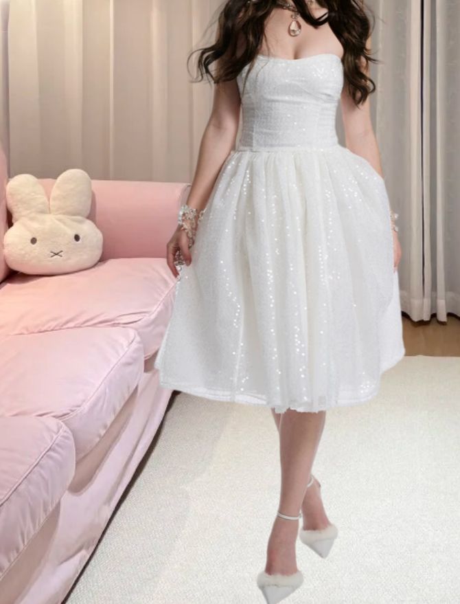 Mini robe de soirée en satin, sans bretelles, sans manches, ligne a, simple, C899