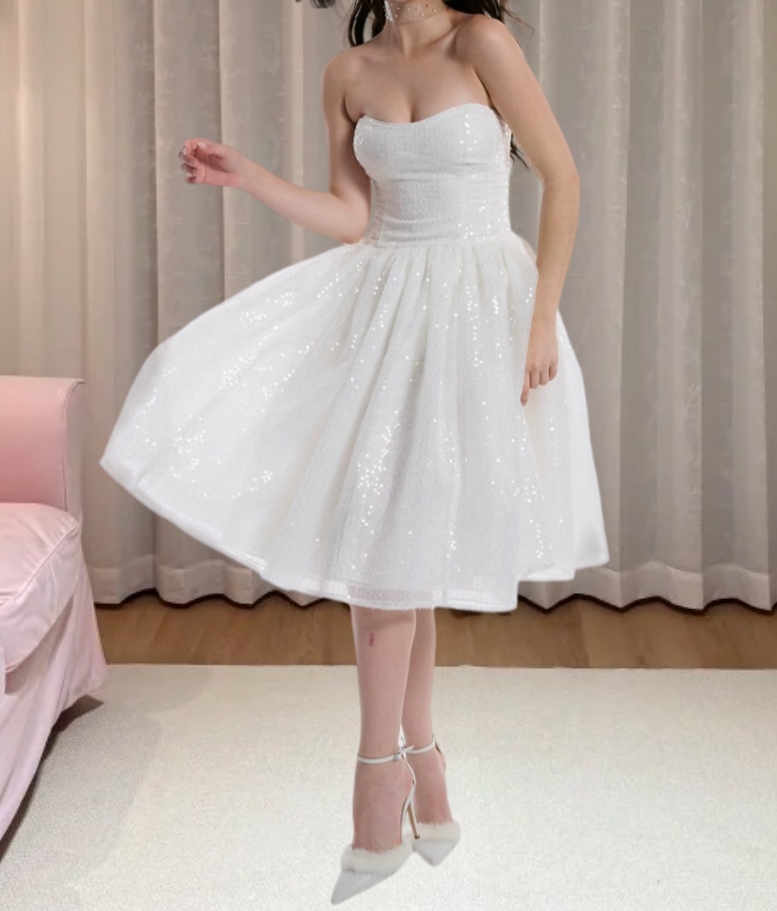 Mini robe de soirée en satin, sans bretelles, sans manches, ligne a, simple, C899