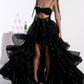 Shiny Spaghetti Straps Prom Dress Black Sequins Tiered A-Line Evening Dress D0414