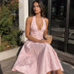 Vintage Halter Neck Prom Dress Jacquard A-Line Evening Dress D0419