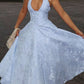 Vintage Halter Neck Prom Dress Jacquard A-Line Evening Dress D0419