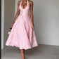 Vintage Halter Neck Prom Dress Jacquard A-Line Evening Dress D0419