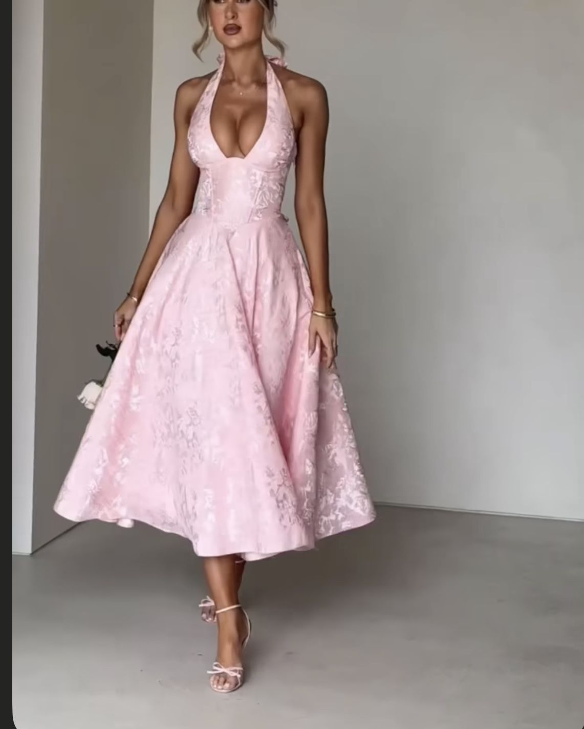 Vintage Halter Neck Prom Dress Jacquard A-Line Evening Dress D0419