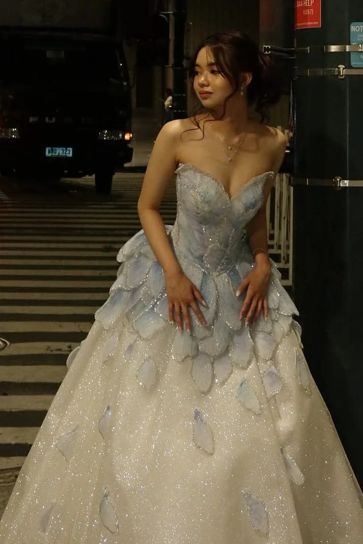 Robe de bal de princesse bustier à volants en satin long, robe de soirée C8117