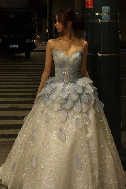 Robe de bal de princesse bustier à volants en satin long, robe de soirée C8117