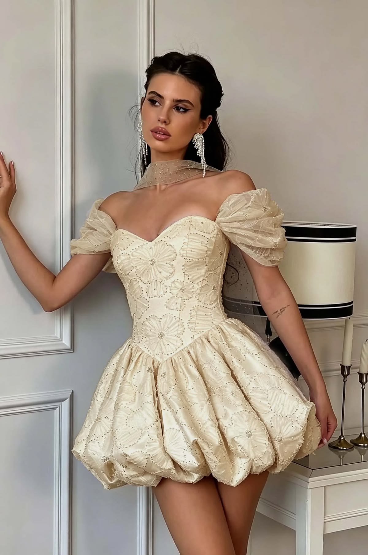 Cute Off The Shoulder Homecoming Dress Sequins A-Line Birthday Dress D0425