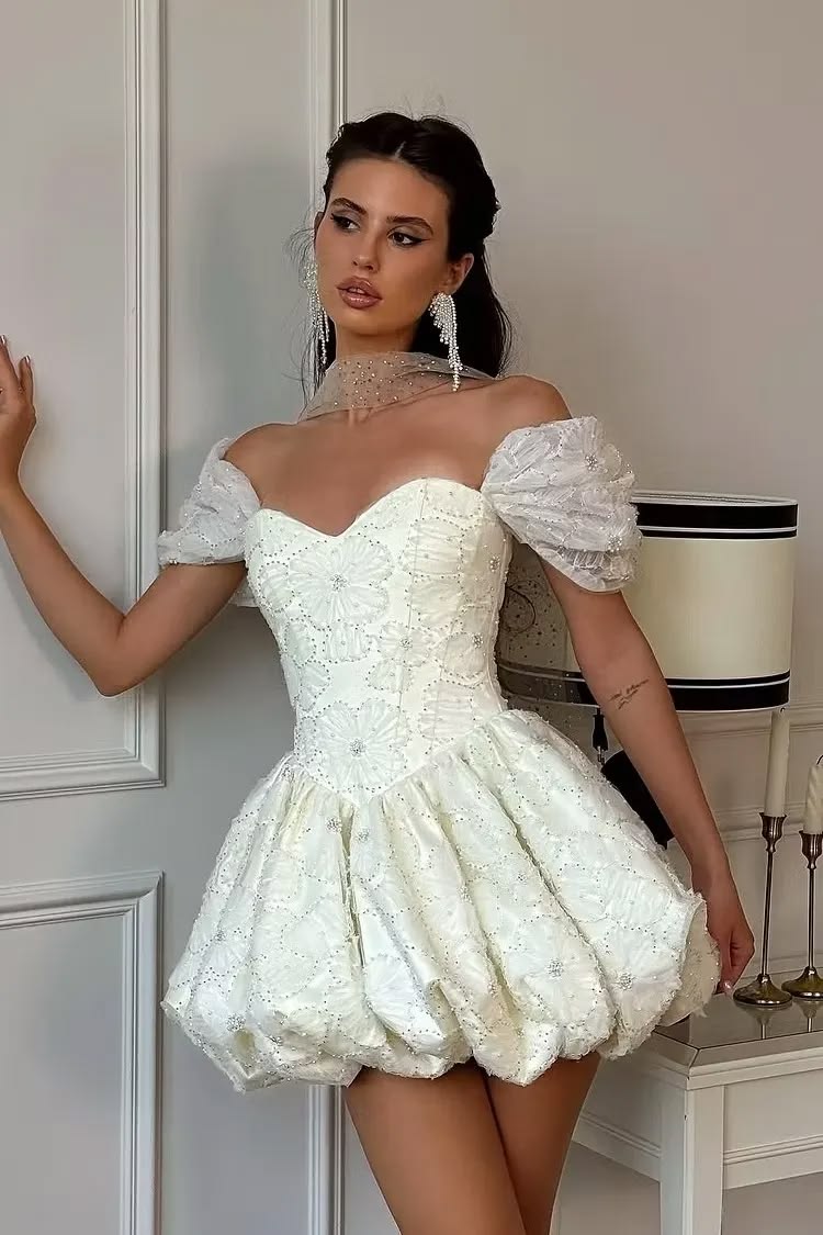 Cute Off The Shoulder Homecoming Dress Sequins A-Line Birthday Dress D0425
