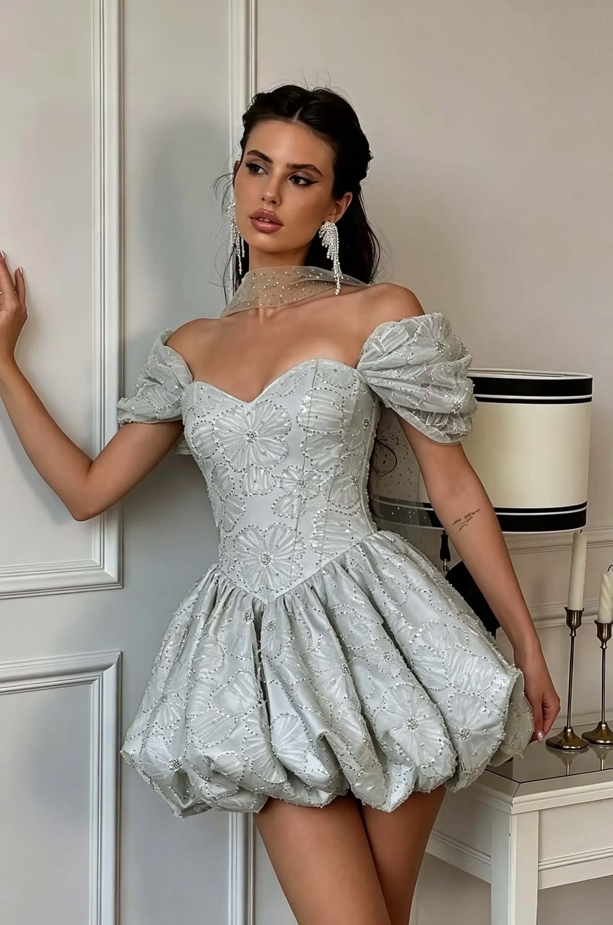 Cute Off The Shoulder Homecoming Dress Sequins A-Line Birthday Dress D0425