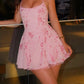 Glamorous Spaghetti Straps Homecoming Dress Floral Sequins A-Line Birthday Dress D0429
